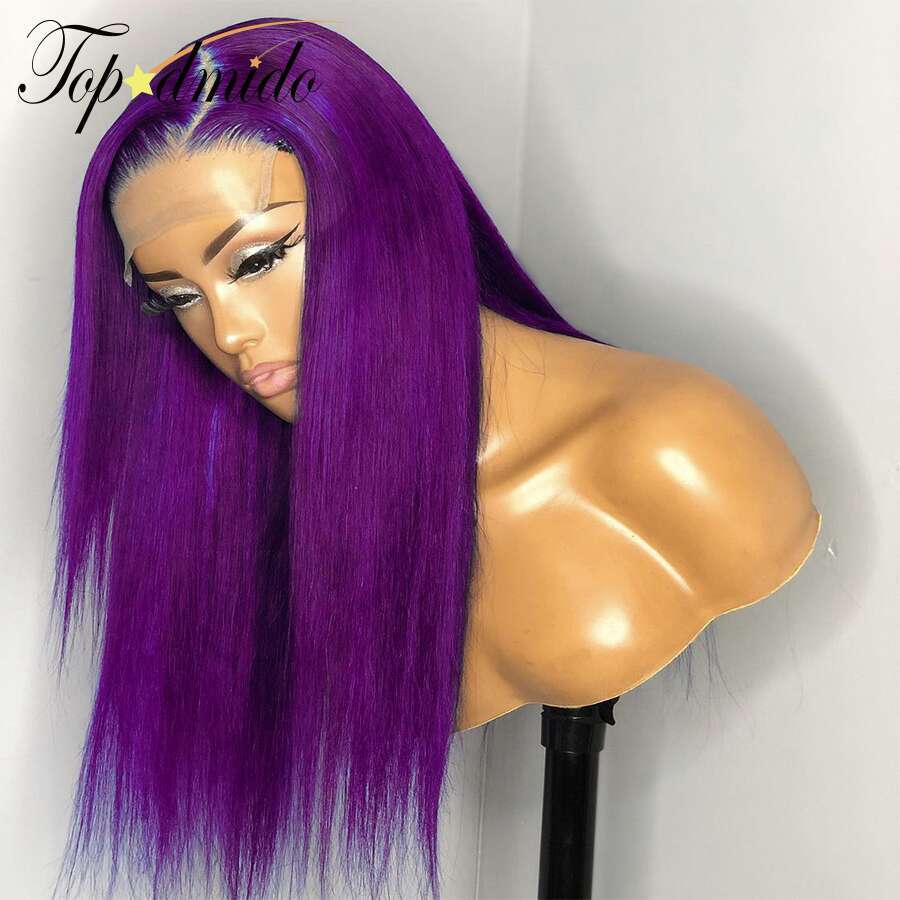 Topodmido Onion Purple Color 13x4 Front with Baby Brazilian Hair 4x4 Closure for Woman Transparent Lace Wig