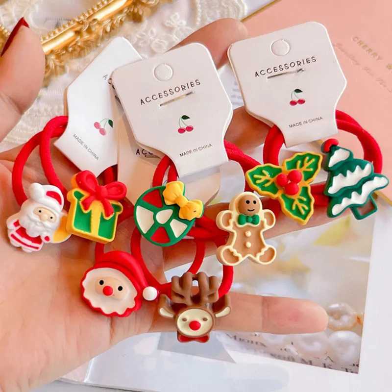 2pcs /Set Cute Cartoon Christmas Snowman Santa Elk Elastic Hair Bands Rubber Bands Ponytail Holder Scrunchies Girls HeadwearX241022