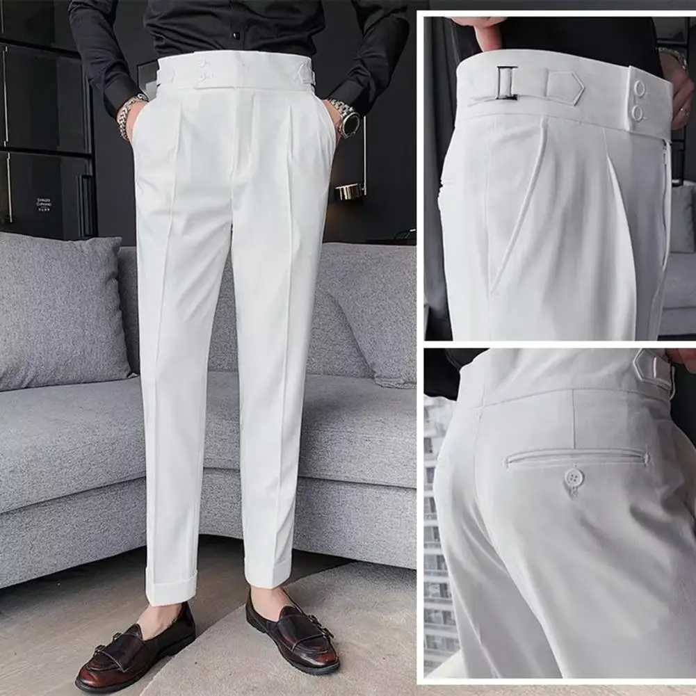 Men Pants Classic Mens Office Trousers Slim Fit High Waist Vintage Pockets Formal Business Style Pants for A Sophisticated LookX241023