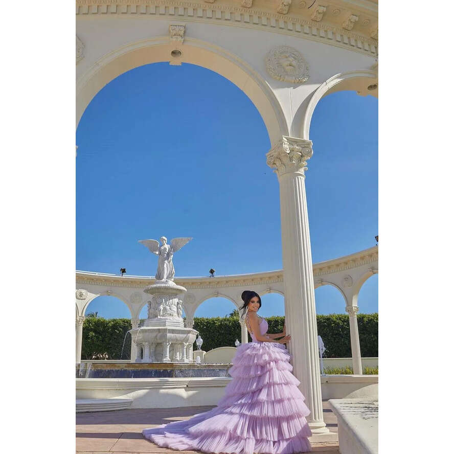 Lilac Purple Tier Cascading Evening Sexy A E Spaghetti V Neck Open Back Ruffles Long Prom Dresses Formal Vestidos Bc18389 estidos