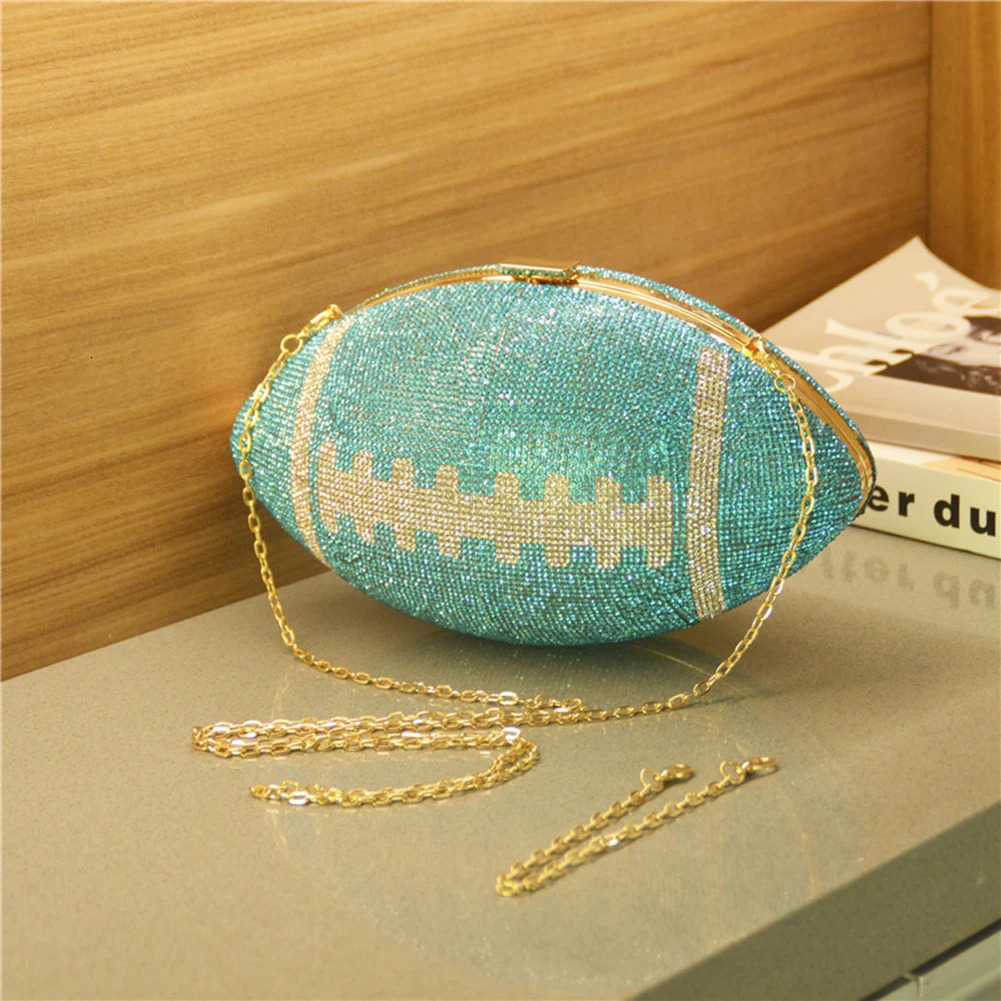 Football shaped shiny wallet creative rhinestone shiny diamond wallet shoulder chain fashionable shoulder bag used for wedding banquets 241023