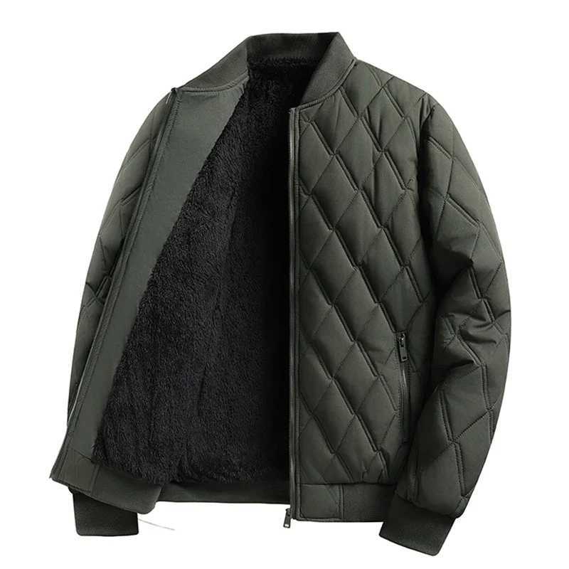 Winter mens Flce bomber jacket fashionable baseball collar thick cotton padded jacket mens retro slim fit windproof jacket X241023