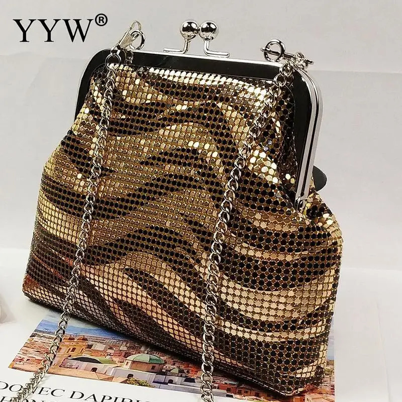 Sparkling sequin womens handbag fashion clip clutch evening party wallet cross body shoulder metal chain messenger bag 241023