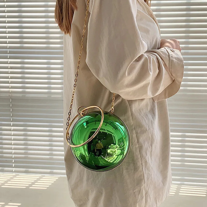 Women Round Ball Evening Bag Fashion Smooth Bright Surface Clutch Bag Ladies Crossbody Bag Party Chain Handbag Purse 241022