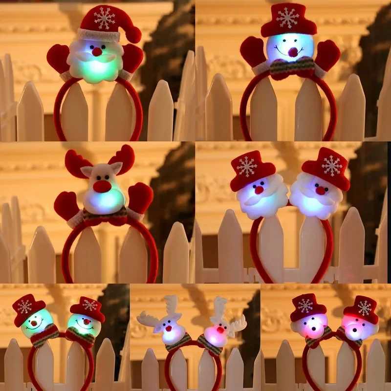 Christmas Headband Santa Claus Elk Antlers Reindeer Headband Cosplay Ears Led Glowing Ornaments Party Christmas Hair AccessoriesX241022