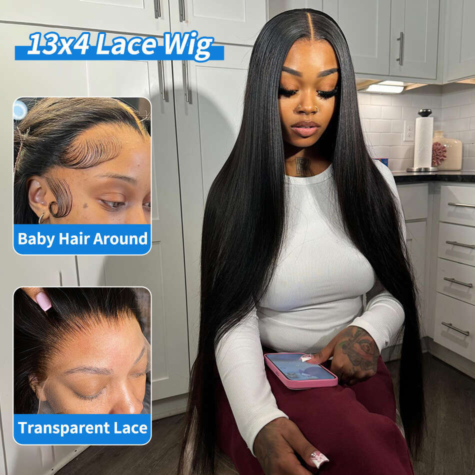 Inch Brazilian Straight Transparent x Lace Frontal Human Hair Front Wig Closure Wigs For Women s