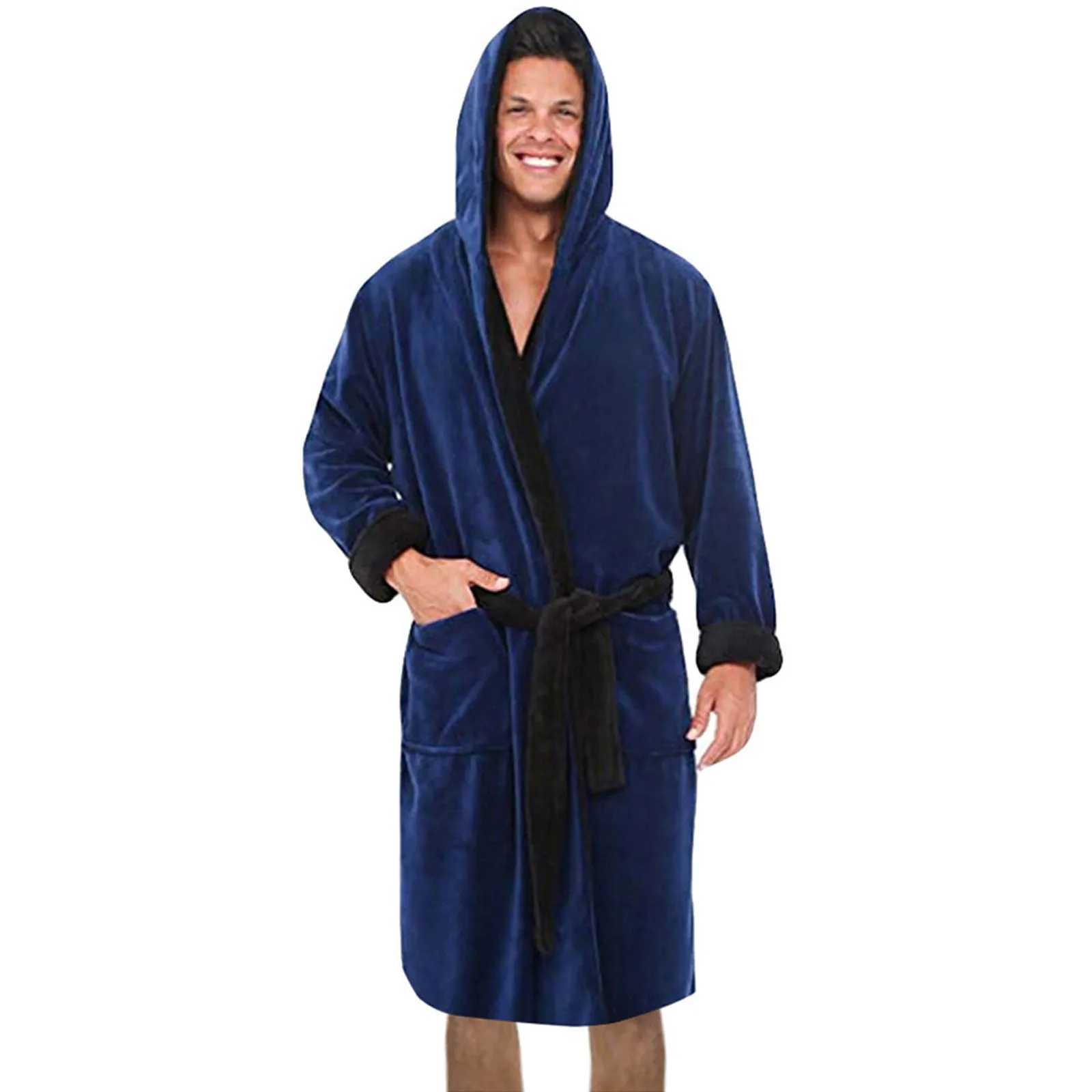 Hot selling mens winter 2021 warm robe Spwear thick length plush Shl bathroom kimono home clothing long Sved night fruit W241023