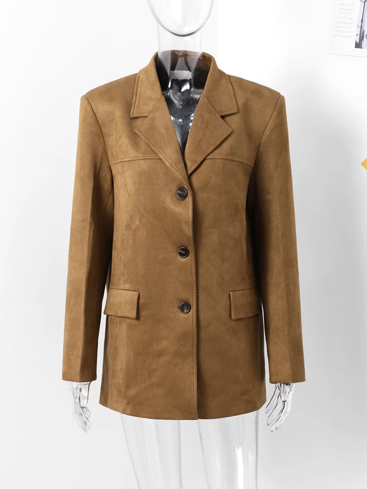 Loose Retro Suede Jacket for Women Single Chest Long Sleeve Pocket Jacket Autumn Mirad Jacket 241023