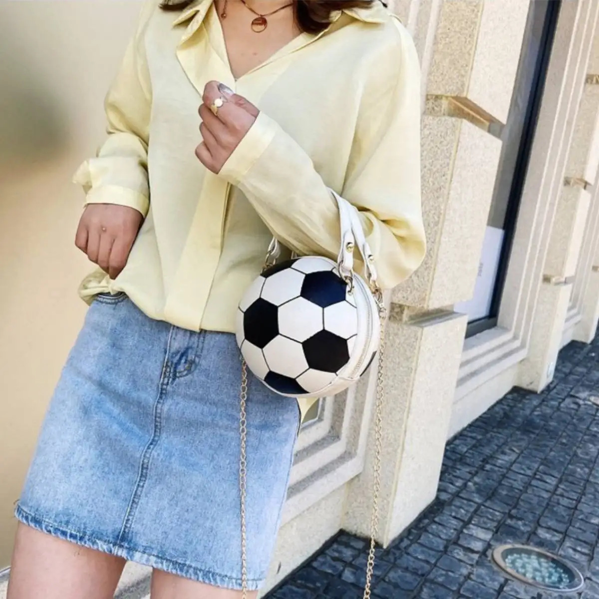 Womens football cross body bag circular handbag messenger bag PU shoulder bag makeup evening street casual mobile phone 241023