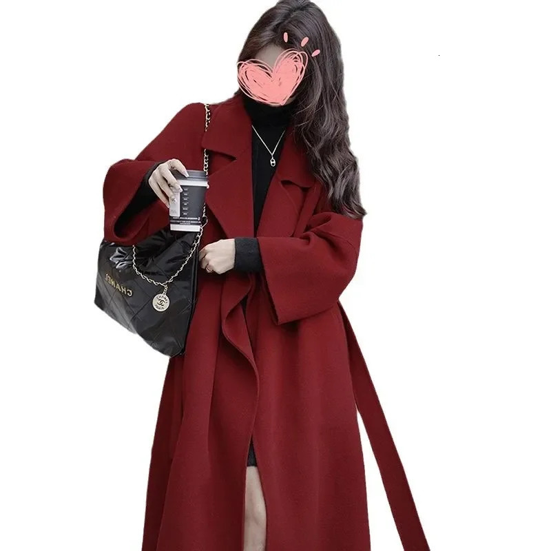 Fashion Double sided Wool Womens Mid to Long Knee Wool Coat Korean style Small Nail Coat 241023