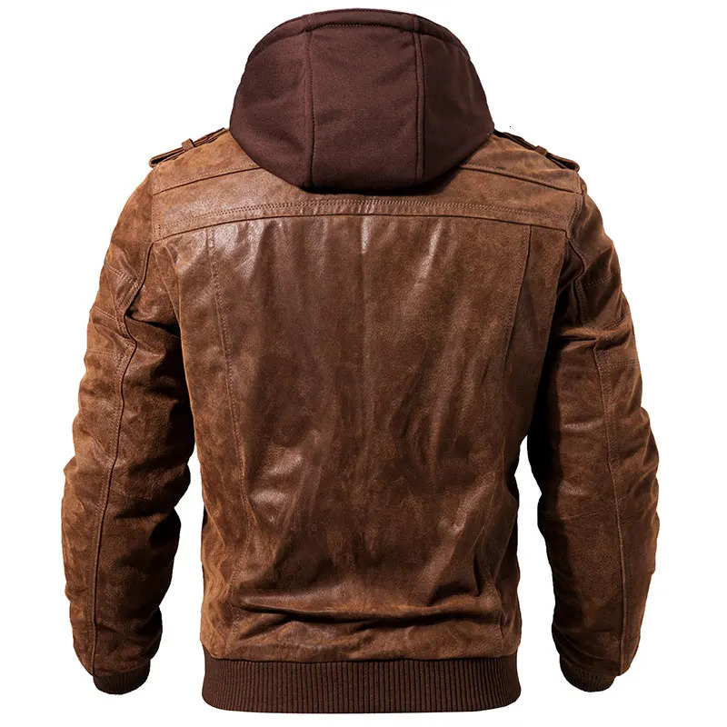 FLAVOR mens leather jacket mens motorcycle detachable hood winter jacket mens warm leather jacket 241023