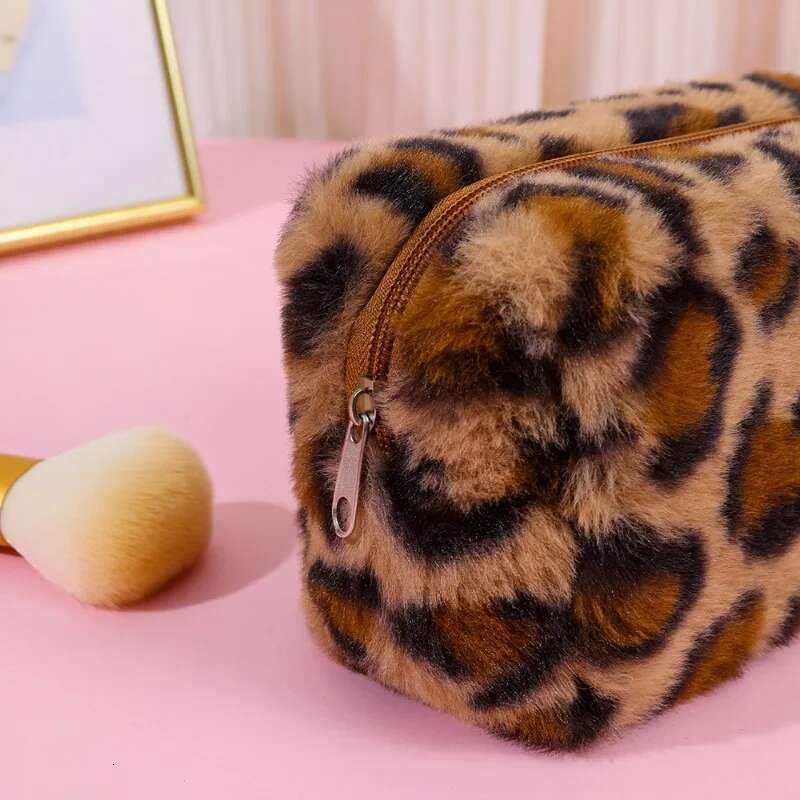 Leopard Fur Makeup Bags For Women Soft Travel Cosmetic Bag Organizer Lady Girls Make Up Necessaries Handbags Case