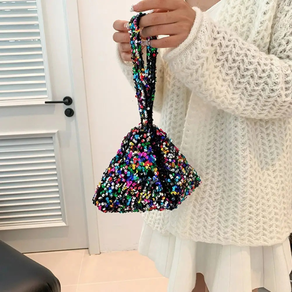 Solid color sequin cross body bag fashionable Korean INS evening clutch bag handbag bottom bag sequin shoulder bag for women 241023