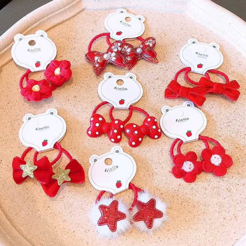 2pcs/lot Cute Christmas Style Hair Ring Shiny Bow Hairball Girls Cartoon Headwear Fashion Hair AccessoriesX241022