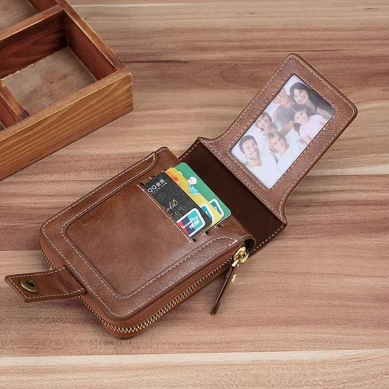 RFID Blocking Mens Wallet PU Leather Short Wallet Mens Zipper Clutch Solid Color Card Bracket Wallet Z250411