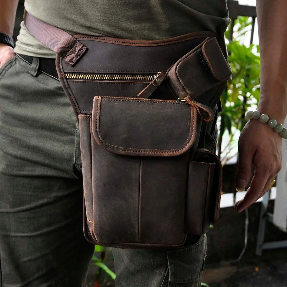natural leather mens retro coffee small belt messenger bag Fanny waist bag straight leg thick bag 3106 241023