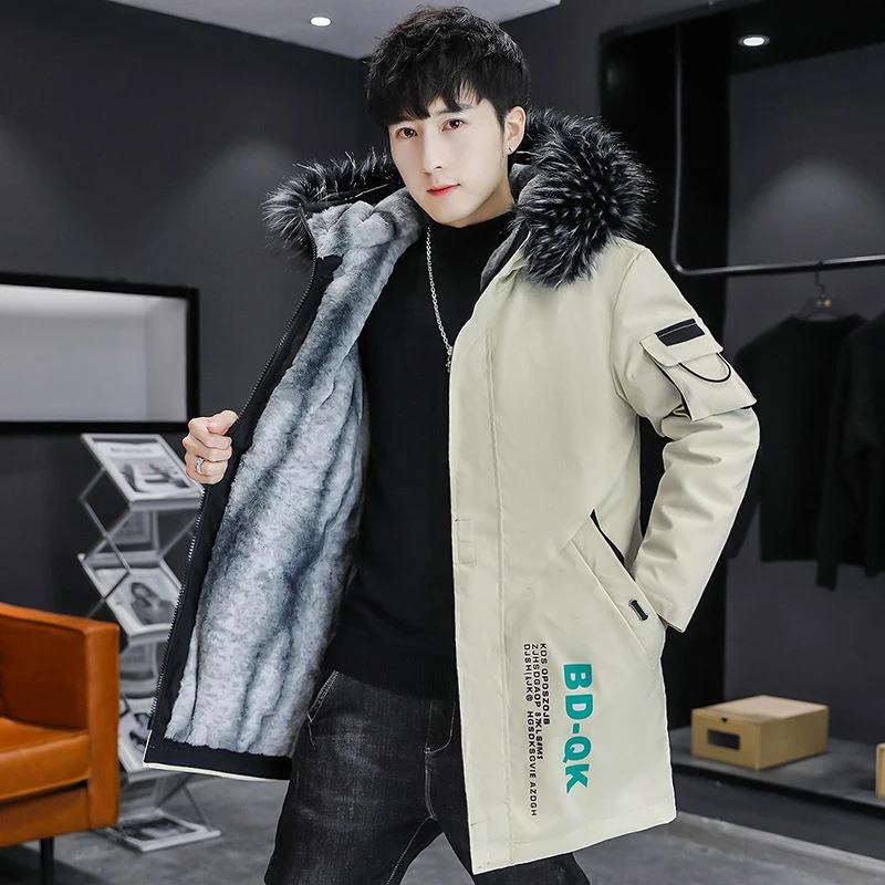 Winter Mens Long Padded Jackets Fashion Man Thermal Hooded Coats Classic Men Fur Collar Fleece Lined WarmJackets Clothing 5XL 241010