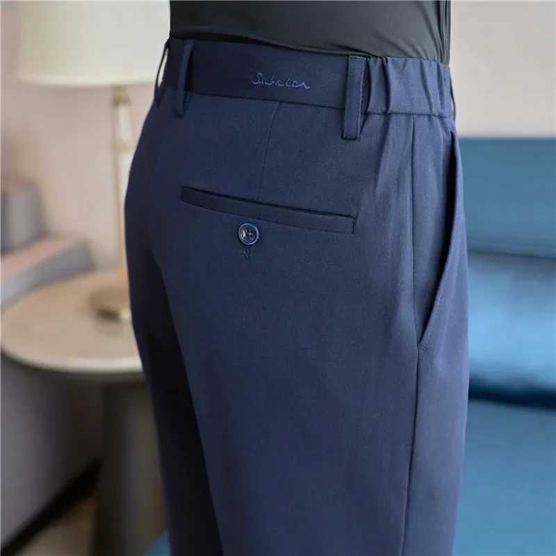 Men Suit Pants 2024 Autumn New British Style Elastic Waistband Slim Fit Solid Business Casual Formal Dress Trousers Men ClothingX241023