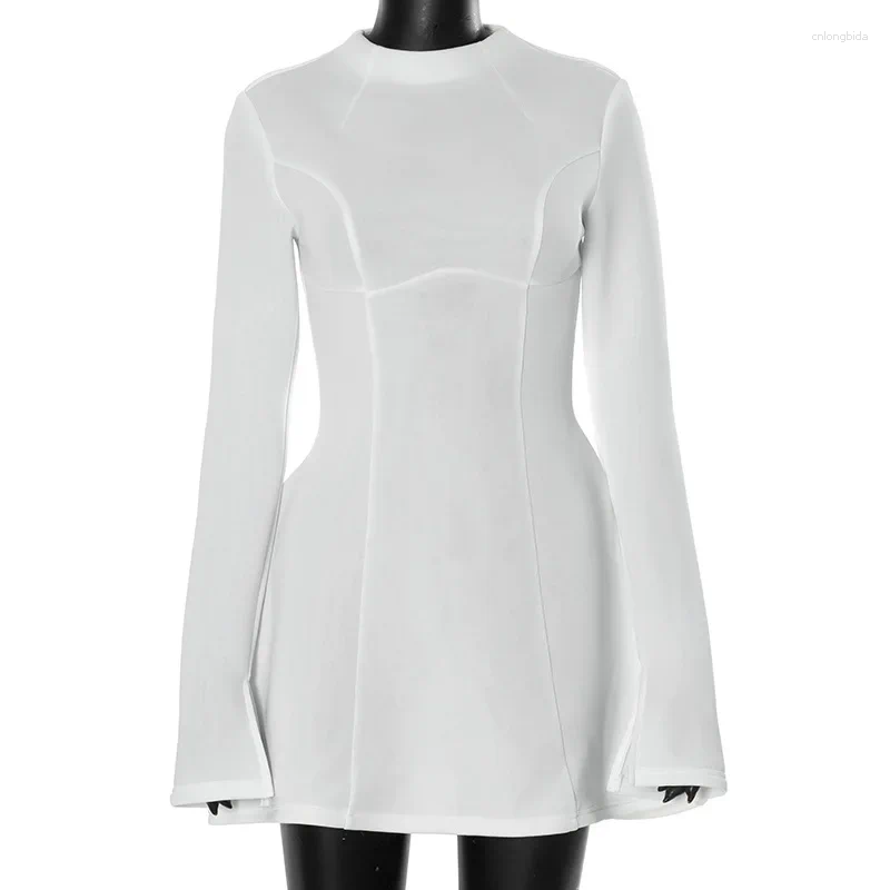 Free shipping Casual Dresses 2024 Fall Winter Women's Elegant Solid ddmymoon Color Long Sleeve A-Line Slim Sexy Backless Mini Dress for Evening B