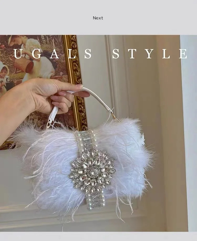 Ostrich hair crystal sparkling rhinestone diamond evening bag womens handbag wedding party clutch wallet shoulder cross body bag 241023
