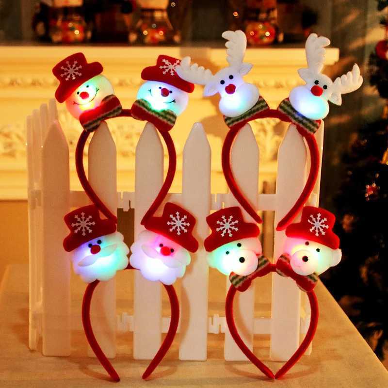 Christmas Headband Santa Claus Elk Antlers Reindeer Headband Cosplay Ears Led Glowing Ornaments Party Christmas Hair AccessoriesX241021