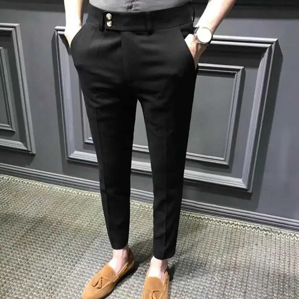Spring 2022 Men Pants Korean Slim Fit Men Casual Ankle Length Pants Streetwear Men High Quality Black Gray Dress Suit Pant ManX241023