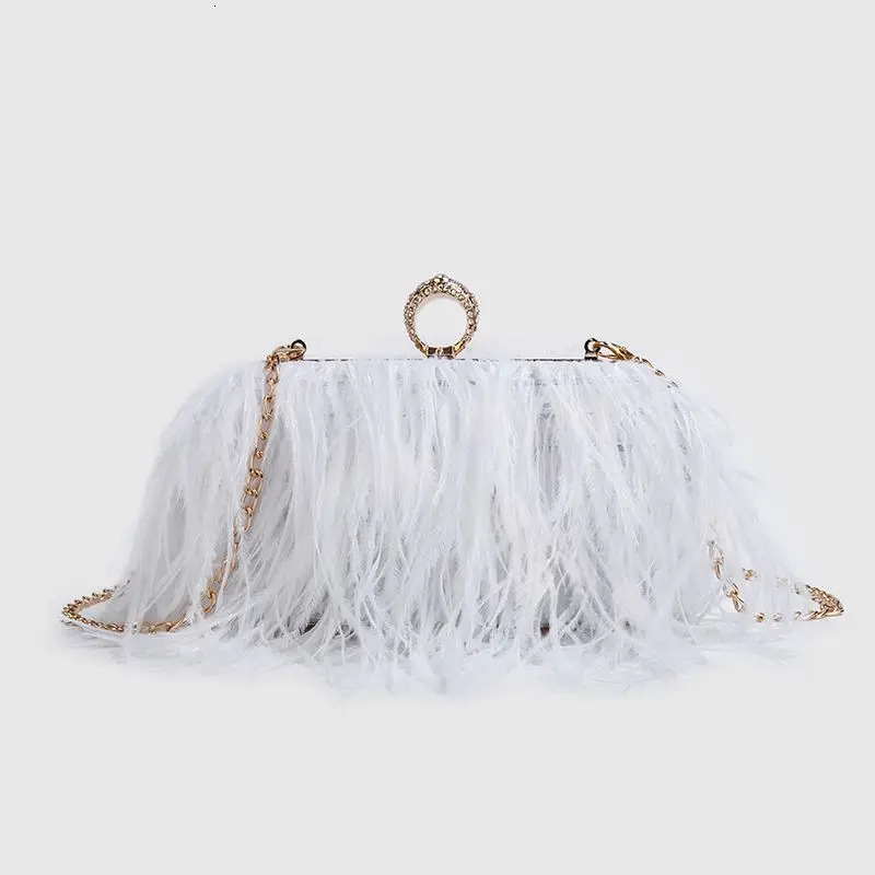 Fashion Ostrich Fuax fur wallet clutch bag womens diamond finger ring dinner party wedding wallet chic 241023