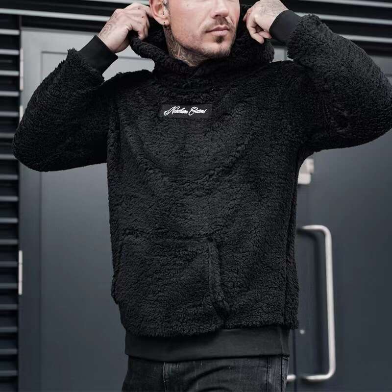 High end O Men neck Plush Hoodies Soft Solid Letter Print Male Casual Basic Flannel Warm Comfort Vintage Clothing For Man Sweatshirts