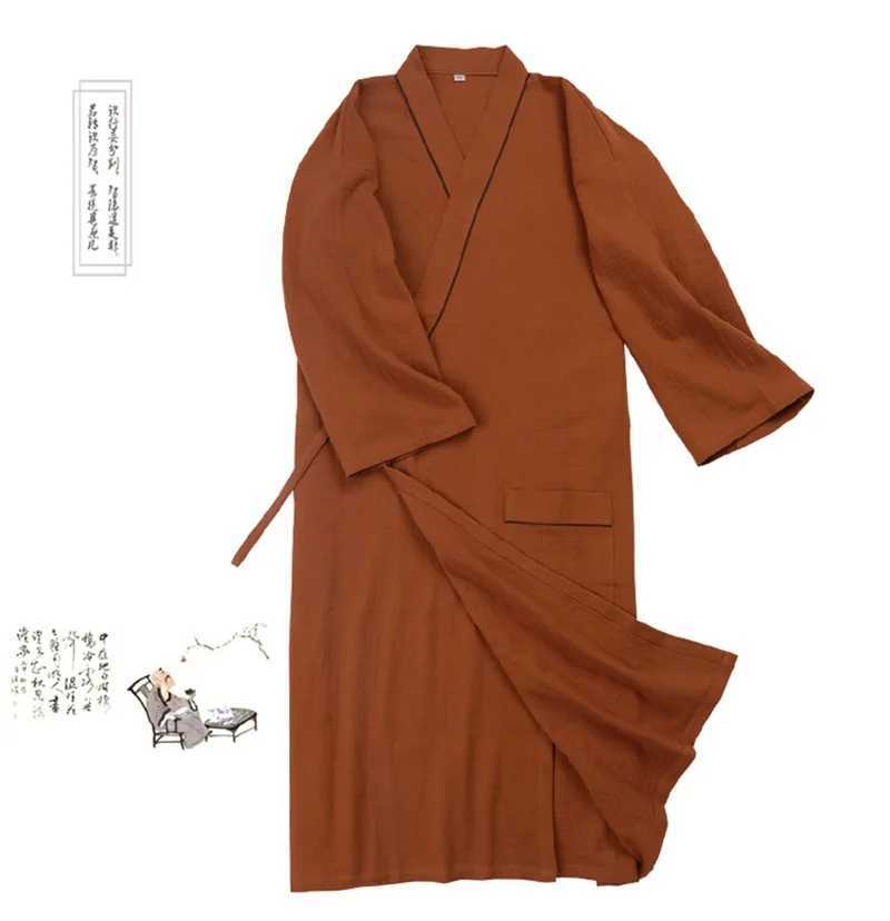 Traditional Chinese soft robe loose fitting womens or mens sleepwear kimono long bathroom cotton dress Spwear retro ethnic monk clothing W241023
