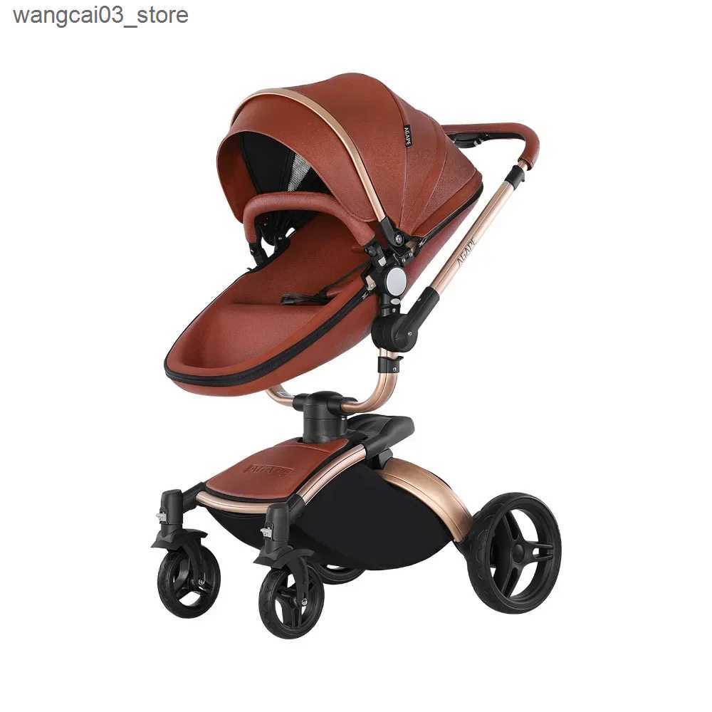 Strollers# Landscape baby carriage PU leathe Baby stroller 3in1 Two-way High r Foldable shock-absorbing eggshell stroller 2in1 L240910