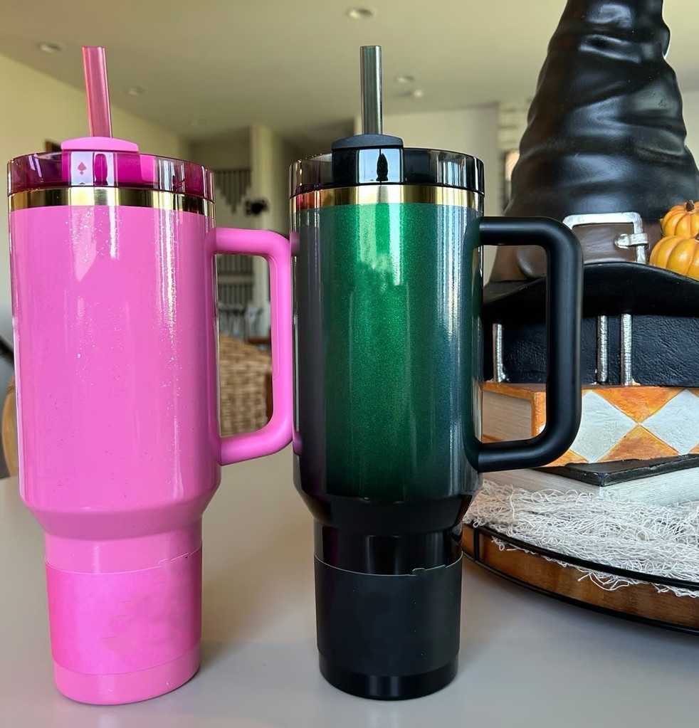 Wicked Emerld Green Glitter 40 OZ Cups Cobrand Hot Pink Stainless Steel Tumblers with handle Lid And Straw 40oz Chocolate Gold Travel Car Mugs Large W
