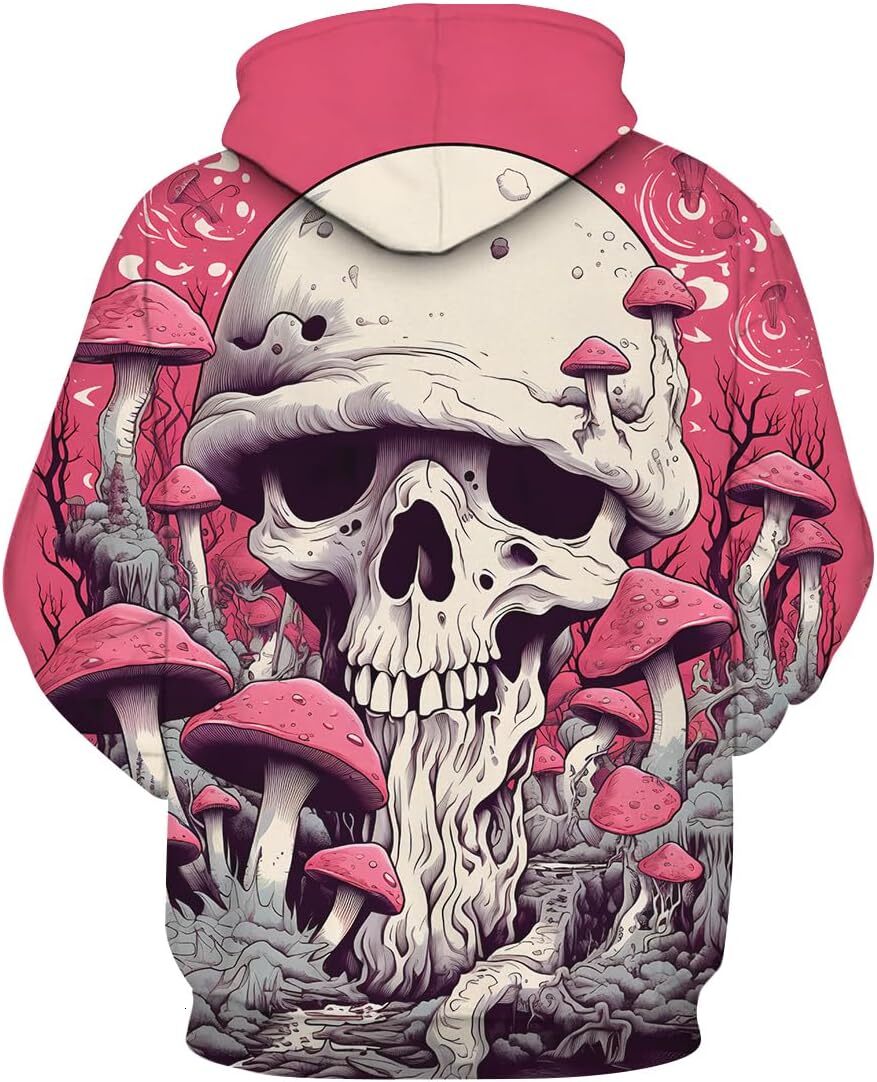 Hoodie for Mens Womens Novelty Colorful Mushroom Skeleton Hoodie Hoodies Fantasy Skeleton Graphic Hooded Sweatshirts Pullover Graphic Trendy Warmth