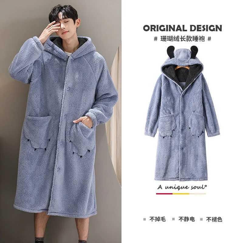 Mens Bathroom Thick Velvet Kimono Family Clothing Sleepwear Hombre Open Knitted Woolen Sweater Mens Robe Design 1 Piece W241023