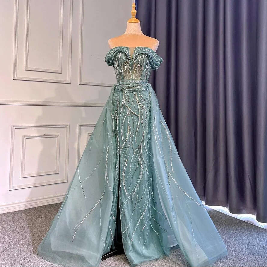 Arabic Split Stunning Dubai Evening Dresses With Detachable Skirt A E Off Shoulders Backless Seqined Long Party Ocn Gowns Prom Wear Bc18177
