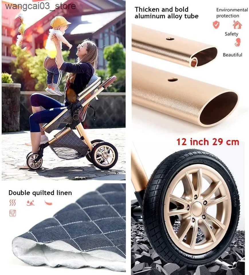 Strollers# New Baby Stroller 3 in 1 High Landscape Stroller Reclining Baby Carriage Foldable Stroller Baby Bassinet Puchair Newborn L240910