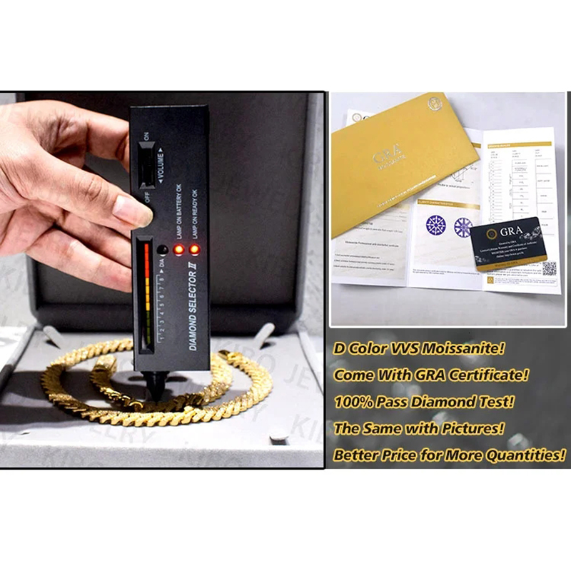 Custom Hip Hop Mossanite Necklace Jewelry Vvs Sterg Sier Def 20mm Dia Moissanite 14k Rose Plated Cuban k Chain