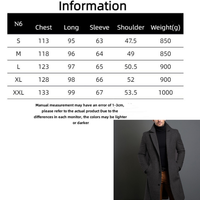 Men's Trench Coats Atutumn Winter Long Warm Wool Coat For Men Solid Color Single Breasted Blends-Overcoat Tops Clothing