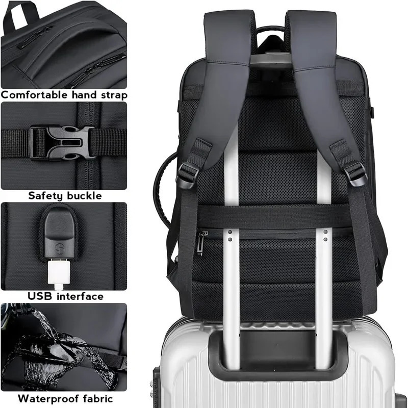 40L expandable USB travel backpack flight approved carry on airplane backpack waterproof and durable 17 inch mens backpack 241023