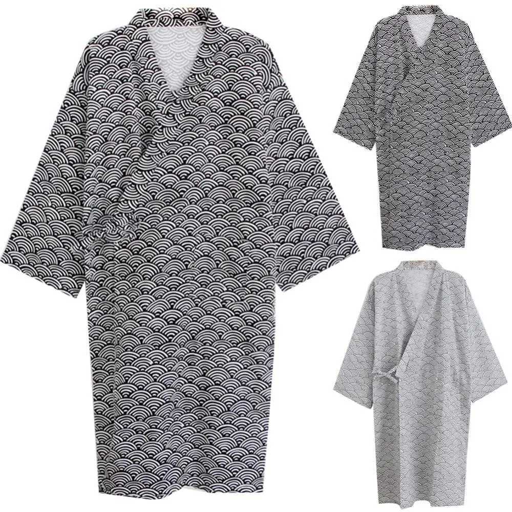 Mens Fashion Printed Kimono Robe Spwear Night Light Loose Medium length Bathroom W241023