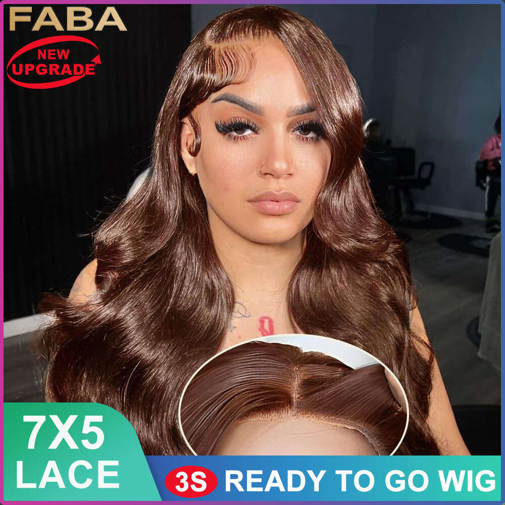 FABA Human 7x5 Wear and Go Glueless Pre Plucked #4 Chocolate Brown Body Wigs with Baby Hair