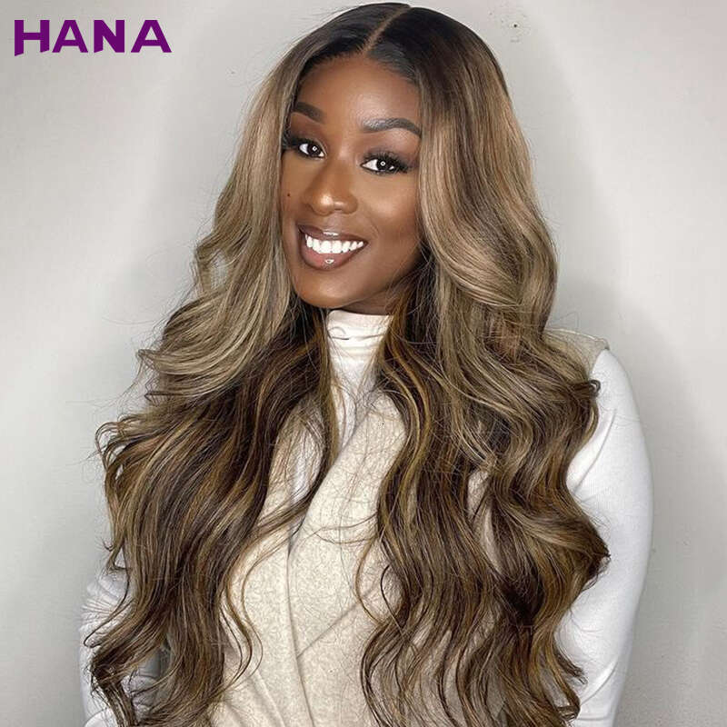 Brown Highlights 13X4 13x6 Body Wave Frontal Human Hair Wigs For Women Remy Pre-Plucked 5x7 Lace Closure Wig