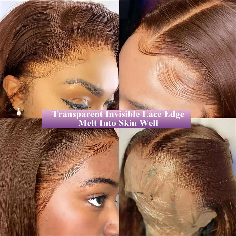 Chocolate Brown Straight Frontal 13x4 Front Human 200 Density Full Lace Wigs Baby Hair For Chic Women