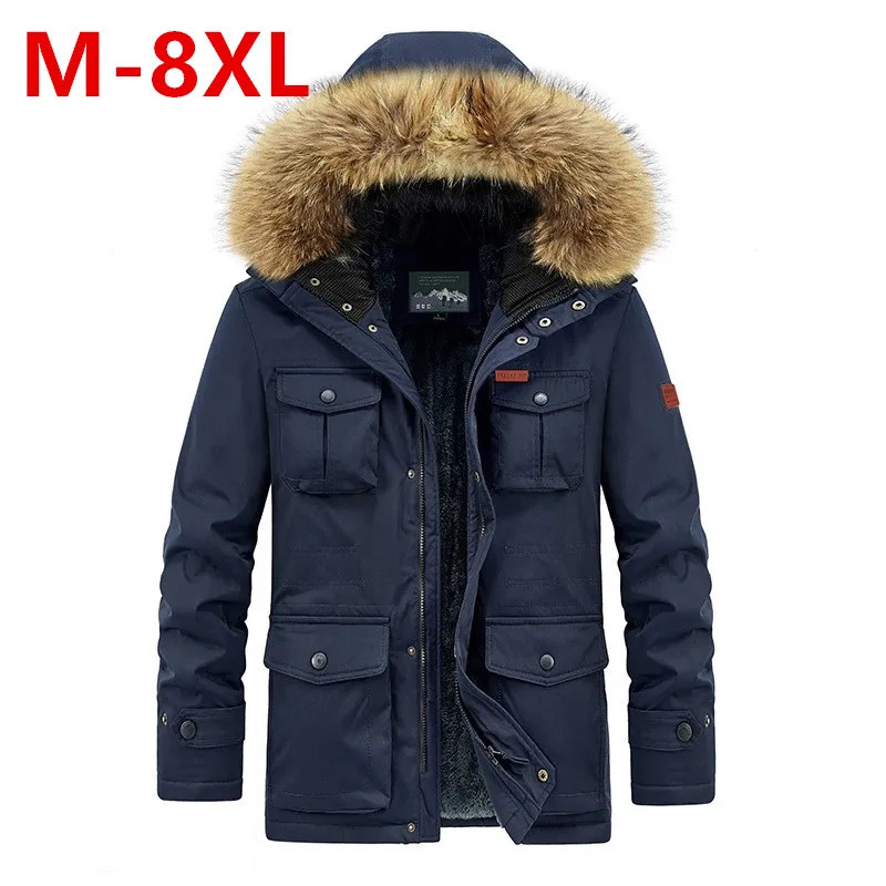 Plus size 8XL mens hooded fashionable mens Parkas thick mens thick coat Parkas hooded windproof mens jacket Parka 241023
