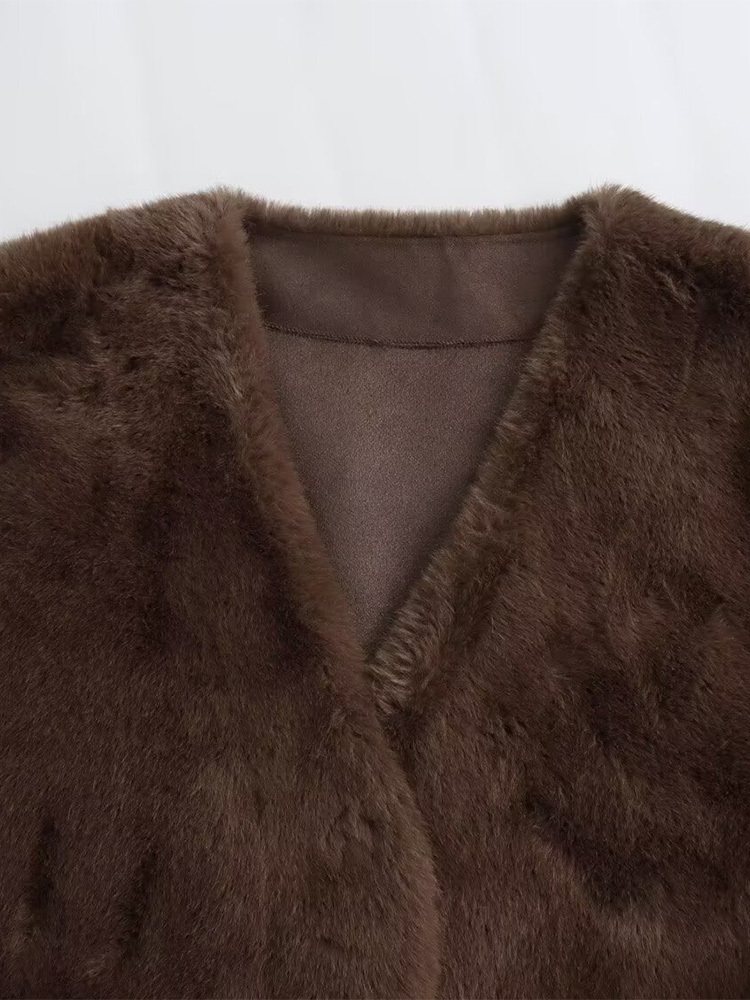 2024 Winter Imitation Mink Veet Lace-Up Waisted V-Neck Temperament Environmentally Friendly Fur Coat For Women