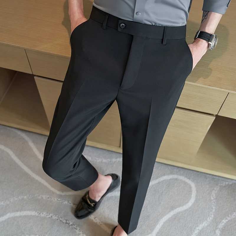 Summer Simple White Suit Pants for Men Slim Fit Business Casual Dress Pants Ankle Length Social Streetwear Trousers 2023XJ241023