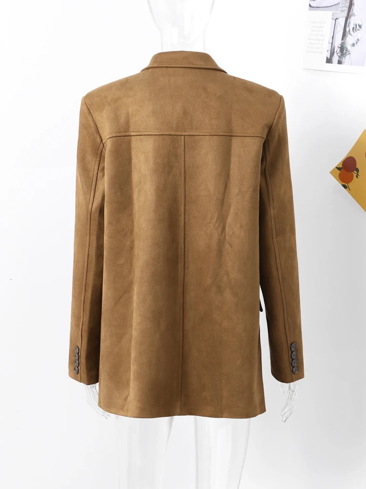 Loose Retro Suede Jacket for Women Single Chest Long Sleeve Pocket Jacket Autumn Mirad Jacket 241023