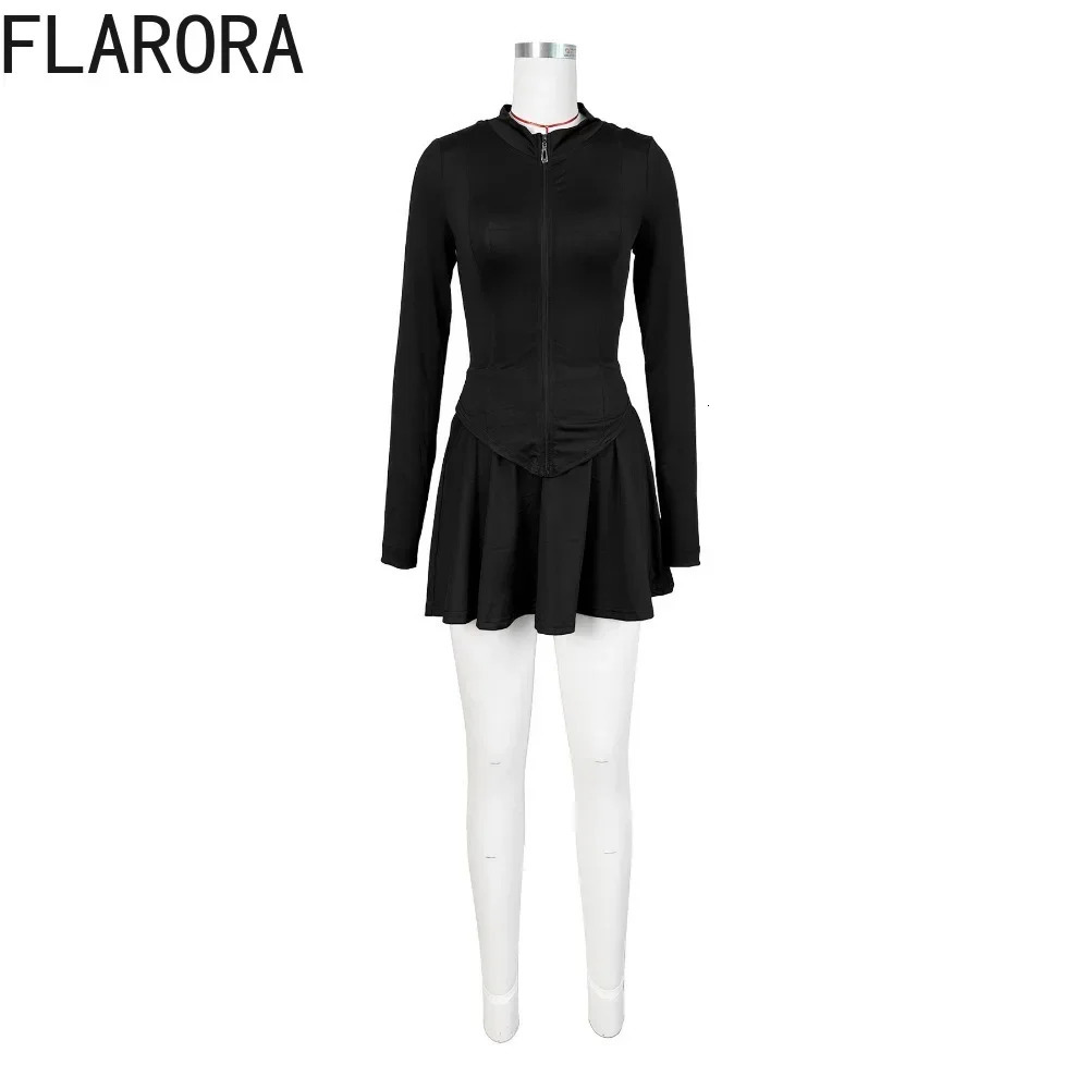 Flarora Trendy Sport womens two-piece set womens ultra-thin zipper jacket mini pleated ski set ski shirt with shorts inside 241023