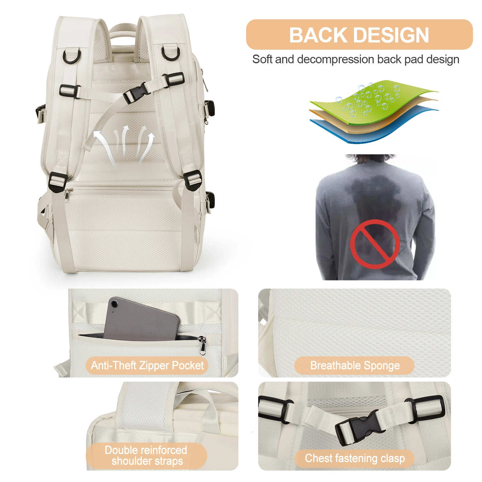Large travel backpacks extended carry on backpacks approved travel essentials flight backpacks luggage work notebook bags suitable for women 241023
