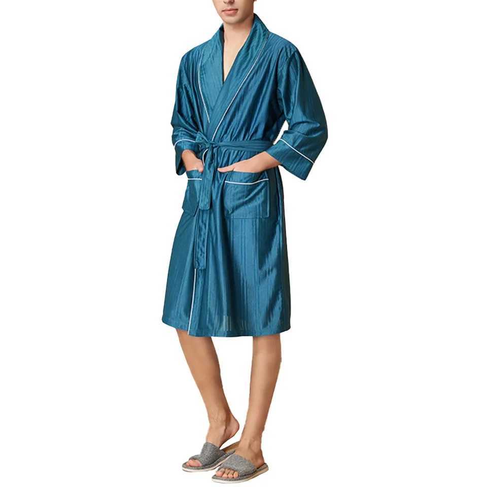 Mens sleepwear mens comparison Japanese kimono long Sve loose sleepwear satin soft V-neck pocket comfortable W241023