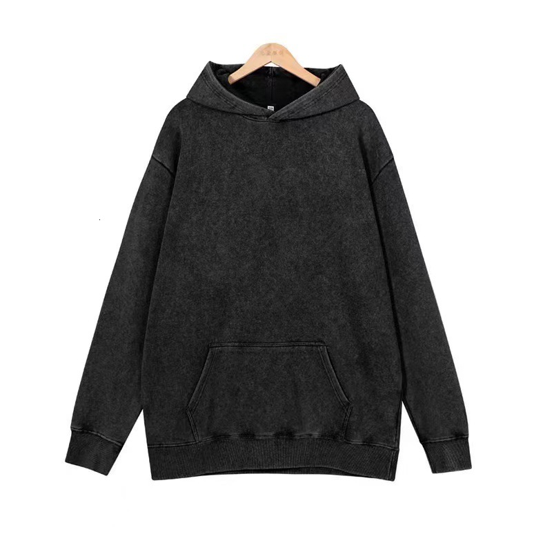 Men's hoodie, wax printed heavy-duty circular hooded sweatshirt, water washed outfit, loose and fashionable couple's top